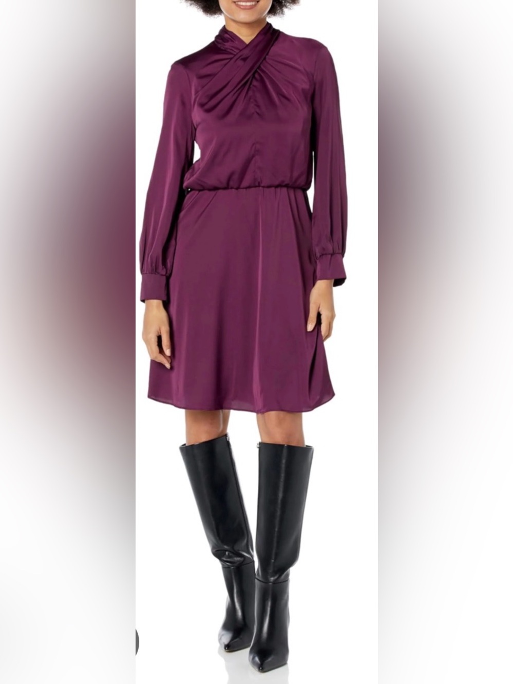London Times Plum Long-Sleeve Midi Dress